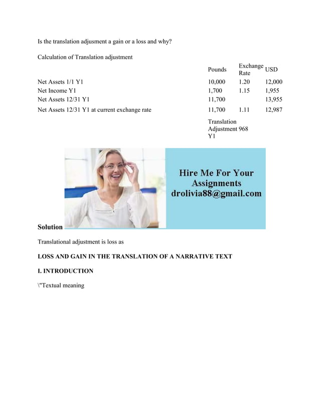 Is The Translation Adjusment A Gain Or A Loss And Why Calculation docx
