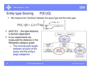 IBM Research - Haifa



Entity type Scoring                         P(ET|Q)
       We measure the “similarity” between the...