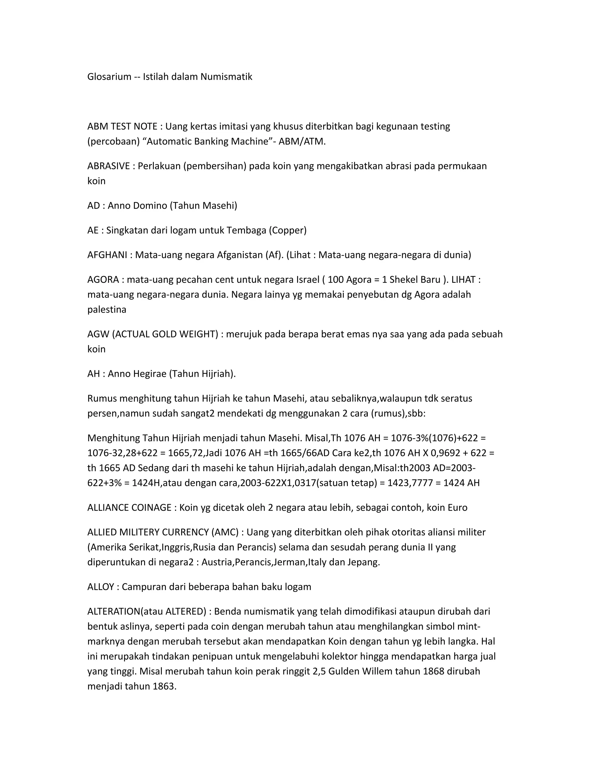 Istilah dalam numismatik | RTF