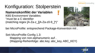 Konfiguration: Stolperstein
Namenskonflikt der Variablen
K8S Environment Variables:
"must be a C identifier
(matching rege...
