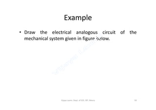 Example
• Draw the electrical analogous circuit of the
mechanical system given in figure below.
59Vijaya Laxmi, Dept. of EEE, BIT, Mesra
 