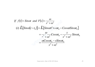     22





s
sFandtSintfIf
    000)(





tSin
s
tCos
ttSinCosttCosSinttSini LL
22
00
022022














s
tsSintCos
tSin
s
s
tCos
s
Vijaya Laxmi., Dept. of EEE, BIT, Mesra 25
 