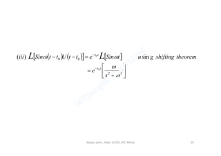       









22
00
0
0
sin)(



s
e
theoremshiftinggutSinettUttSiniii
st
st
LL
 s
Vijaya Laxmi., Dept. of EEE, BIT, Mesra 28
 