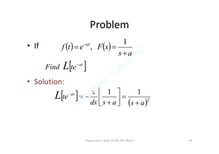 Problem
• If
• Solution:
   
as
sFetf at

  1
,
 at
teFind L 
• Solution:
 
 2
11
asasds
d
te at
L









Vijaya Laxmi., Dept. of EEE, BIT, Mesra 34
 