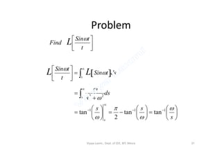 Problem
 dstSin
t
tSin
s
LL 















t
tSin
Find L 
t s





























s
ss
ds
s
s
s






111
22
tantan
2
tan
Vijaya Laxmi., Dept. of EEE, BIT, Mesra 37
 