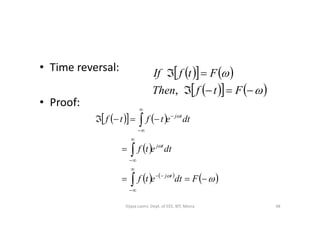 • Time reversal:
• Proof:
    
    



FtfThen
FtfIf
,
     
 


tj
    
 
   
 















Fdtetf
dtetf
dtetftf
tj
tj
tj
48Vijaya Laxmi, Dept. of EEE, BIT, Mesra
 