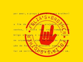 E S T Ú D I O D E D E S I G N G R Á F I C O C O M L E V E
I N C L I N A Ç Ã O P A R A D E S E N V O L V I M E N T O D E
M A R C A S E I D E N T I D A D E S V I S U A I S . E M
S E U P O R T F Ó L I O , Q U E V A I D E C A R T Õ E S
D E V I S I T A S A F I L M E S E X P E R I M E N -
T A I S , C O N S T A M T A M B É M A P R E S E N T A -
Ç Õ E S A C A D Ê M I C A S E P R O F I S S I O N A I S .
 