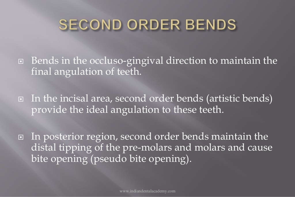 1ST, 2ND AND 3RD ORDER BENDS IN STANDARD EDGEWISE APPLIANCE SYSTEM /F…
