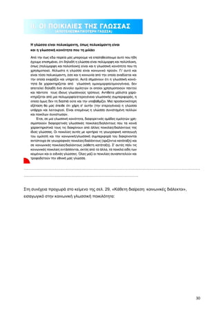 …………………………………………………………………………………………………………………
…………………………………………………………………………
Στη συνέχεια προχωρά στο κείμενο της σελ. 29, «Κάθετη διαίρεση: κοινωνικές διάλεκτοι»,
εισαγωγικό στην κοινωνική γλωσσική ποικιλότητα:
30
 