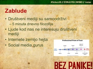 Zablude Društveni mediji su samoodrživi  5 minuta dnevno filozofija Ljude kod nas ne interesuju društveni mediji Internete zemljo hejta Social media gurus 
