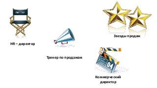 HR – директор
Тренер по продажам
Звезды продаж
Коммерческий
директор
 