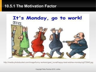 10.5.1 The Motivation Factor
10.5.1 The Motivation Factor
Copyright Petro Porchuk 2010. Lohika
http://media.photobucket.com/image/funny workers/geet_kunal/happy-best-wishes-monday/rg272945.jpg
 