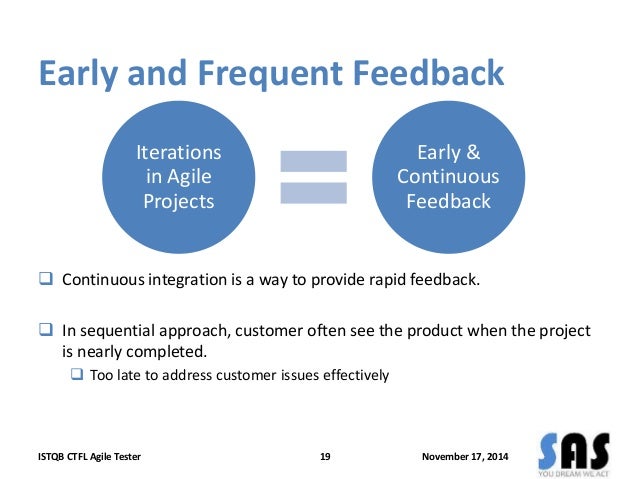 Early and Frequent Feedback
Iterations
in Agile
Projects
Early &
Continuous
Feedback
Continuous integration is a ...