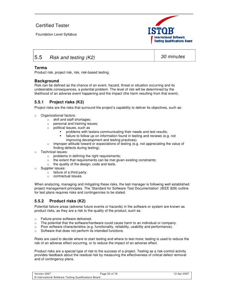 ISTQB Syllabus Foundation