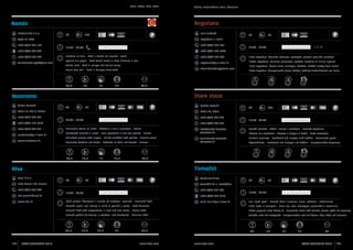 Labin, Rabac, Raša, Kršan

Rogočana

Nando
Ružmarinka d.o.o.

60

Ivan Jurčević

150

Trget 16, Raša
+385 (0)52 875 133

+385 (0)52 857 432

12:00 - 22:00

+385 (0)52 852 576

1 2 3 4 5 6 7

Janjetina na žaru - Krafi u umaku od naranče i oraha
Grilled lamb - Krafi in orange and walnut sauce

+385 (0)52 872 601

www.nostromo.hr

16

17

17

40

Ljubica Bojanić

80

www.riva.hr

60

260

Kršan 26, Kršan

07:00 - 24:00

+385 (0)52 863 259

1 2 3 4 5 6 7

+385 (0)52 863 259

Marinirane kozice na rukoli - Grdobina u vinu s palentom - Buzara
Gamberetti marinati in rucola - Rana pescatrice al vino con polenta - Busara
Marinated prawns with arugula - Grilled monkfish with polenta - Buzzara sauce
Marinierte Gardelen auf Rucola - Seeteufel im Wein mit Polenta - Buzzara

16,5

17

17,5

info@konoba-hacienda-	
starestaze.hr
www.konoba-hacienda-	
starestaze.hr

12:00 - 24:00

1 2 3 4 5 6 7

Lovački odrezak - Biftek i lazanje s tartufima - Domaća tjestenina
Bistecca alla cacciatora - Bistecca e lasagne ai tartufi - Pasta casereccia
Hunter’s escalope - Beefsteak and lasagne with truffles - Homemade pasta
Jägerschnitzel - Beefsteak und Lasagne mit Trüffeln - Hausgemachte Teigwaren

86,5

Tomažići
60

Verbanac Silvio

60

Luka Plomin bb, Plomin

riva-plomin@inet.hr

‘Plate Rogočana’ (home-made sausages, Ombolo, stuffed turkey from Pazin)
‘Platte Rogočana’ (hausgemachte Wurst, Ombolo, Gefülltes Truthahnfleisch aus Pazin) 

84,5

Riva

+385 (0)52 863 404

‘Piatto Rogočana’ (salsicce caserecce, ombolo, tacchino di Pisino ripieno)

Stare staze

35,5

Koral d.o.o

I, II, III

‘Plata Rogočana’ (domaće kobasice, zarebnjak, punjena pazinska puretina) 

www.konobarogocana.com

Obala M. Tita 7, Rabac

nostromo@pu.t-com.hr

1 2 3 4 5 6 7

+385 (0)52 852 576

Nostromo

+385 (0)98 175 5770

17:00 - 24:00

rogocana@pu.t-com.hr

Agnello alla griglia - Krafi (ravioli dolci) in salsa d’arance e noci

34,5

+385 (0)52 872 601

50

+385 (0)91 250 5390

Lamm vom Grill - Krafi in Orangen-Nuss-Soße

Valter Karlović

30

Rogočana 1, Labin

+385 (0)98 304 342

konobanando.trget@gmail.com

Albona, Porto Albona, Arsia, Chersano

50

50

Tomažići 59 a, Nedešćina

12:00 - 23:00

+385 (0)52 865 535

1 2 3 4 5 6 7

12:00 - 23:00

1 2 3 4 5 6 7

+385 (0)98 924 0155

Njoki punjeni škampima u umaku od rakovice i poriluka - PlominskI krafI

valdi.licul1@pu.t-com.hr

Gnocchi ripieni agli scampi in salsa di granchi e porro - Krafi fianonesi

Jela ispod peke - Domaći kruh s orasima, sirom, pršutom i ružmarinom
Piatti sotto la campana - Pane con noci, formaggio, prosciutto e rosmarino

Gnocchi filled with langoustines in crab and leek sauce - Plomin krafi	

Dishes prepared under baking lid - Homemade bread with walnuts, cheese, pršut and rosemary

Gnocchi gefüllt mit Scampi in Krabben- und Lauchsoße - Plominer Krafi

Gerichte unter der Backglocke - Hausgemachtes Brot mit Nüssen, Käse, Pršut und Rosmarin

35,5

144

ISTRA GOURMET 2013

17,5

17,5

17

87,5

www.istra.com

34

www.istra.com

16

17

17

84

ISTRA GOURMET 2013

145

 