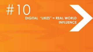 #10
  DIGITAL “LIKES” = REAL WORLD
                      INFLUENCE
 