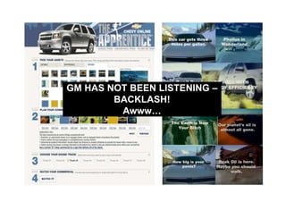 GM HAS NOT BEEN LISTENING –
        BACKLASH!
         Awww…
 