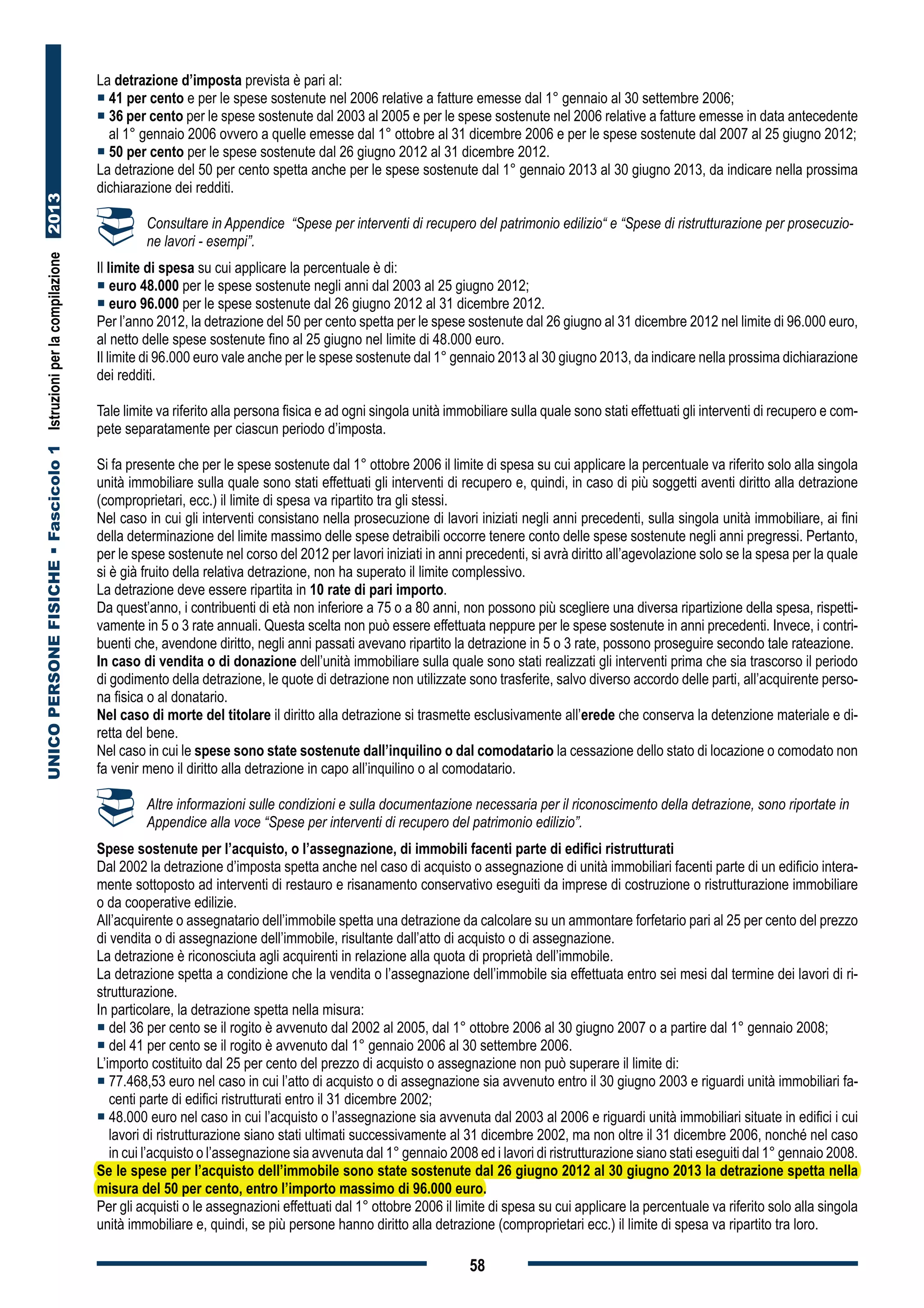 Istruzioni unico pf 2013 acquisto immobile ristrutturato 50 PDF