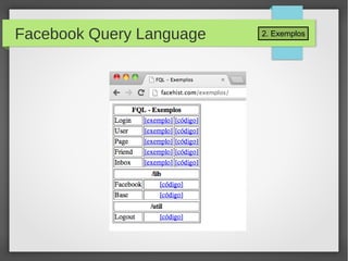 2. ExemplosFacebook Query Language
 