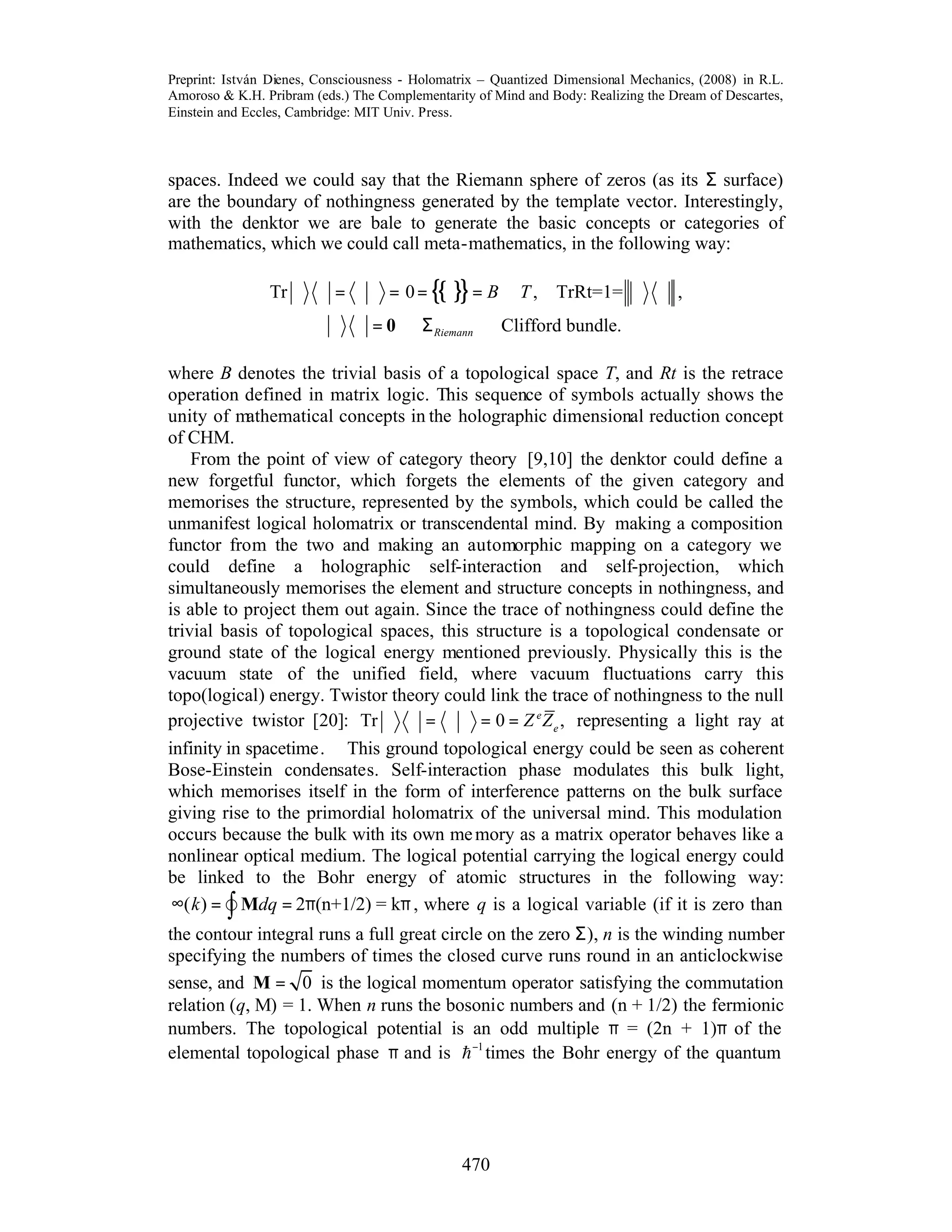 Consciousness as holographic quantised dimension mechanics