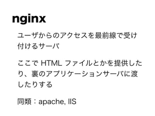nginx
`Υǰܤ
륵`
 HTML եȤṩ
ꡢYΥץꥱ`󥵩`Ф˶
ꤹ
ͬapache, IIS
 