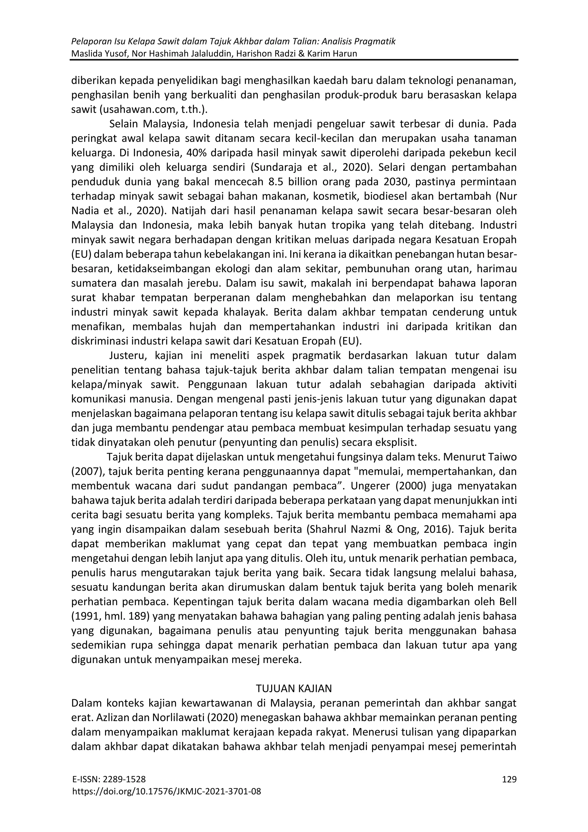 Example Tajuk Besar (PDF) Pelaporan Isu Kelapa Sawit dalam Tajuk Akhbar | PDF