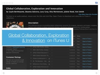 Global Collaboration, Exploration
& Innovation on iTunes U
72
 
