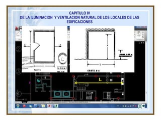 CAPITULO IV
DE LA ILUMINACION Y VENTILACION NATURAL DE LOS LOCALES DE LAS
EDIFICACIONES
L
 