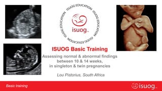 Editable text hereBasic trainingBasic training
ISUOG Basic Training
Assessing normal & abnormal findings
between 10 & 14 weeks,
in singleton & twin pregnancies
Lou Pistorius, South Africa
 