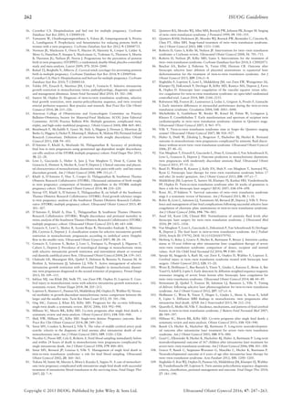 262 ISUOG Guidelines
56. Crowther CA. Hospitalisation and bed rest for multiple pregnancy. Cochrane
Database Syst Rev 2001; 1: CD000110.
57. Yamasmit W, Chaithongwongwatthana S, Tolosa JE, Limpongsanurak S, Pereira
L, Lumbiganon P. Prophylactic oral betamimetics for reducing preterm birth in
women with a twin pregnancy. Cochrane Database Syst Rev 2012; 9: CD004733.
58. Norman JE, Mackenzie F, Owen P, Mactier H, Hanretty K, Cooper S, Calder A,
Mires G, Danielian P, Sturgiss S, MacLennan G, Tydeman G, Thornton S, Martin
B, Thornton JG, Neilson JP, Norrie J. Progesterone for the prevention of preterm
birth in twin pregnancy (STOPPIT): a randomised, double-blind, placebo-controlled
study and meta-analysis. Lancet 2009; 373: 2034–2040.
59. Rafael TJ, Berghella V, Alﬁrevic Z. Cervical stitch (cerclage) for preventing preterm
birth in multiple pregnancy. Cochrane Database Syst Rev 2014; 9: CD009166.
60. Crowther CA, Han S. Hospitalisation and bed rest for multiple pregnancy. Cochrane
Database Syst Rev 2010; 7: CD000110.
61. Valsky DV, Eixarch E, Martinez JM, Crispi F, Gratac´os E. Selective intrauterine
growth restriction in monochorionic twins: pathophysiology, diagnostic approach
and management dilemmas. Semin Fetal Neonatal Med 2010; 15: 342–348.
62. Sueters M, Oepkes D. Diagnosis of twin-to-twin transfusion syndrome, selective
fetal growth restriction, twin anemia-polycythaemia sequence, and twin reversed
arterial perfusion sequence. Best practice and research. Best Pract Res Clin Obstet
Gynaecol 2014; 28: 215–226.
63. American College of Obstetricians and Gynecologists Committee on Practice
Bulletins-Obstetrics; Society for Maternal-Fetal Medicine; ACOG Joint Editorial
Committee. ACOG Practice Bulletin #56: Multiple gestation: complicated twin,
triplet, and high-order multifetal pregnancy. Obstet Gynecol 2004; 104: 869–883.
64. Breathnach F, McAuliffe F, Geary M, Daly S, Higgins J, Dornan J, Morrison JJ,
Burke G, Higgins S, Dicker P, Manning F, Mahony R, Malone FD; Perinatal Ireland
Research Consortium. Deﬁnition of intertwin birth weight discordance. Obstet
Gynecol 2011; 118: 94–103.
65. D’Antonio F, Khalil A, Morlando M, Thilaganathan B. Accuracy of predicting
fetal loss in twin pregnancies using gestational age-dependent weight discordance
cut-offs: analysis of the STORK multiple pregnancy cohort. Fetal Diagn Ther 2015;
38: 22–28.
66. Lewi L, Gucciardo L, Huber A, Jani J, Van Mieghem T, Don´e E, Cannie M,
Gratac´os E, Diemert A, Hecher K, Lewi P, Deprest J. Clinical outcome and placen-
tal characteristics of monochorionic diamniotic twin pairs with early- and late-onset
discordant growth. Am J Obstet Gynecol 2008; 199: 511.e1–7.
67. Khalil A, D’Antonio F, Dias T, Cooper D, Thilaganathan B; Southwest Thames
Obstetric Research Collaborative (STORK). Ultrasound estimation of birth weight
in twin pregnancy: comparison of biometry algorithms in the STORK multiple
pregnancy cohort. Ultrasound Obstet Gynecol 2014; 44: 210–220.
68. Stirrup OT, Khalil A, D’Antonio F, Thilaganathan B, on behalf of the Southwest
Thames Obstetric Research Collaborative (STORK). Fetal growth reference ranges
in twin pregnancy: analysis of the Southwest Thames Obstetric Research Collabo-
rative (STORK) multiple pregnancy cohort. Ultrasound Obstet Gynecol 2015; 45:
301–307.
69. D’Antonio F, Khalil A, Dias T, Thilaganathan B; Southwest Thames Obstetric
Research Collaborative (STORK). Weight discordance and perinatal mortality in
twins: analysis of the Southwest Thames Obstetric Research Collaborative (STORK)
multiple pregnancy cohort. Ultrasound Obstet Gynecol 2013; 41: 643–648.
70. Gratac´os E, Lewi L, Mu˜noz B, Acosta-Rojas R, Hernandez-Andrade E, Martinez
JM, Carreras E, Deprest J. A classiﬁcation system for selective intrauterine growth
restriction in monochorionic pregnancies according to umbilical artery Doppler
ﬂow in the smaller twin. Ultrasound Obstet Gynecol 2007; 30: 28–34.
71. Gratac´os E, Carreras E, Becker J, Lewi L, Enr´ıquez G, Perapoch J, Higueras T,
Cabero L, Deprest J. Prevalence of neurological damage in monochorionic twins
with selective intrauterine growth restriction and intermittent absent or reversed
end-diastolic umbilical artery ﬂow. Ultrasound Obstet Gynecol 2004; 24: 159–163.
72. Chalouhi GE, Marangoni MA, Quibel T, Deloison B, Benzina N, Essaoui M, Al
Ibrahim A, Stirnemann JJ, Salomon LJ, Ville Y. Active management of selective
intrauterine growth restriction with abnormal Doppler in monochorionic diamni-
otic twin pregnancies diagnosed in the second trimester of pregnancy. Prenat Diagn
2013; 33: 109–115.
73. Inklaar MJ, van Klink JM, Stolk TT, van Zwet EW, Oepkes D, Lopriore E. Cere-
bral injury in monochorionic twins with selective intrauterine growth restriction: a
systematic review. Prenat Diagn 2014; 34: 205–213.
74. Lopriore E, Sluimers C, Pasman SA, Middeldorp JM, Oepkes D, Walther FJ. Neona-
tal morbidity in growth-discordant monochorionic twins: comparison between the
larger and the smaller twin. Twin Res Hum Genet 2012; 15: 541–546.
75. Ong SSC, Zamora J, Khan KS, Kilby MD. Prognosis for the co-twin following
single-twin death: a systematic review. BJOG 2006; 113: 992–998.
76. Hillman SC, Morris RK, Kilby MD. Co-twin prognosis after single fetal death: a
systematic review and meta-analysis. Obstet Gynecol 2011; 118: 928–940.
77. Shek NW, Hillman SC, Kilby MD. Single-twin demise: Pregnancy outcome. Best
Pract Res Clin Obstet Gynaecol 2014; 28: 249–263.
78. Senat MV, Couderc S, Bernard J, Ville Y. The value of middle cerebral artery peak
systolic velocity in the diagnosis of fetal anemia after intrauterine death of one
monochorionic twin. Am J Obstet Gynecol 2003; 189: 1320–1324.
79. Nicolini U, Pisoni MP, Cela E, Roberts A. Fetal blood sampling immediately before
and within 24 hours of death in monochorionic twin pregnancies complicated by
single intrauterine death. Am J Obstet Gynecol 1998; 179: 800–803.
80. Senat MV, Bernard JP, Loizeau S, Ville Y. Management of single fetal death in
twin-to-twin transfusion syndrome: a role for fetal blood sampling. Ultrasound
Obstet Gynecol 2002; 20: 360–363.
81. Nakata M, Sumie M, Murata S, Miwa I, Kusaka E, Sugino N. A case of monochori-
onic twin pregnancy complicated with intrauterine single fetal death with successful
treatment of intrauterine blood transfusion in the surviving fetus. Fetal Diagn Ther
2007; 22: 7–9.
82. Quintero RA, Morales WJ, Allen MH, Bornick PW, Johnson PK, Kruger M. Staging
of twin–twin transfusion syndrome. J Perinatol 1999; 19: 550–555.
83. Quintero RAM, Dickinson JE, Morales WJ, Bornick PW, Berm´udez C, Cincotta R,
Chan FY, Allen MH. Stage-based treatment of twin–twin transfusion syndrome.
Am J Obstet Gynecol 2003; 188: 1333–1340.
84. Roberts D, Gates S, Kilby M, Neilson JP. Interventions for twin–twin transfusion
syndrome: a Cochrane review. Ultrasound Obstet Gynecol 2008; 31: 701–711.
85. Roberts D, Neilson JP, Kilby MD, Gates S. Interventions for the treatment of
twin–twin transfusion syndrome. Cochrane Database Syst Rev 2014; 1: CD002073.
86. Baschat AA, Barber J, Pedersen N, Turan OM, Harman CR. Outcome after
fetoscopic selective laser ablation of placental anastomoses vs equatorial laser
dichorionization for the treatment of twin-to-twin transfusion syndrome. Am J
Obstet Gynecol 2013; 209: 234.e1–8.
87. Slaghekke F, Lopriore E, Lewi L, Middeldorp JM, van Zwet EW, Weingertner AS,
Klumper FJ, DeKoninck P, Devlieger R, Kilby MD, Rustico MA, Deprest J, Favre
R, Oepkes D. Fetoscopic laser coagulation of the vascular equator versus selec-
tive coagulation for twin-to-twin transfusion syndrome: an open-label randomised
controlled trial. Lancet 2014; 383: 2144–2151.
88. Raboisson MJ, Fouron JC, Lamoureux J, Leduc L, Grignon A, Proulx F, Gamache
S. Early intertwin differences in myocardial performance during the twin-to-twin
transfusion syndrome. Circulation 2004; 110: 3043–3048.
89. Michelfelder E, Gottliebson W, Border W, Kinsel M, Polzin W, Livingston J,
Khoury P, Crombleholme T. Early manifestations and spectrum of recipient twin
cardiomyopathy in twin–twin transfusion syndrome: relation to Quintero stage.
Ultrasound Obstet Gynecol 2007; 3: 965–971.
90. Ville Y. Twin-to-twin transfusion syndrome: time to forget the Quintero staging
system? Ultrasound Obstet Gynecol 2007; 30: 924–927.
91. Huber A, Diehl W, Zikulnig L, Bregenzer T, Hackel¨oer BJ, Hecher K. Perinatal
outcome in monochorionic twin pregnancies complicated by amniotic ﬂuid discor-
dance without severe twin–twin transfusion syndrome. Ultrasound Obstet Gynecol
2006; 27: 48–52.
92. Van Mieghem T, Eixarch E, Gucciardo L, Done E, Gonzales I, Van Schoubroeck D,
Lewi L, Gratacos E, Deprest J. Outcome prediction in monochorionic diamniotic
twin pregnancies with moderately discordant amniotic ﬂuid. Ultrasound Obstet
Gynecol 2011; 37: 15–21.
93. Baud D, Windrim R, Keunen J, Kelly EN, Shah P, van Mieghem T, Seaward PG,
Ryan G. Fetoscopic laser therapy for twin–twin transfusion syndrome before 17
and after 26 weeks’ gestation. Am J Obstet Gynecol 2013; 208: 197.e1–7.
94. Middeldorp JM, Lopriore E, Sueters M, Klumper FJ, Kanhai HH, Vandenbussche
FP, Oepkes D. Twin-to-twin transfusion syndrome after 26 weeks of gestation: is
there a role for fetoscopic laser surgery? BJOG 2007; 114: 694–698.
95. Rossi AC, D’Addario V. Survival outcomes of twin–twin transfusion syndrome
stage I: a systematic review of literature. Am J Perinatol 2013; 30: 5–10.
96. Robyr R, Lewi L, Salomon LJ, Yamamoto M, Bernard JP, Deprest J, Ville Y. Preva-
lence and management of late fetal complications following successful selective laser
coagulation of chorionic plate anastomoses in twin-to-twin transfusion syndrome.
Am J Obstet Gynecol 2006; 194: 796–803.
97. Assaf SA, Korst LM, Chmait RH. Normalization of amniotic ﬂuid levels after
fetoscopic laser surgery for twin–twin transfusion syndrome. J Ultrasound Med
2010; 29: 1431–1436.
98. Van Mieghem T, Lewi L, Gucciardo L, Dekoninck P, Van Schoubroeck D, Devlieger
R, Deprest J. The fetal heart in twin-to-twin transfusion syndrome. Int J Pediatr
2010; Article ID 379792, DOI: 10.1155/2010/379792.
99. Herberg U, Bolay J, Graeve P, Hecher K, Bartmann P, Breuer J. Intertwin cardiac
status at 10-year follow-up after intrauterine laser coagulation therapy of severe
twin–twin transfusion syndrome: comparison of donor, recipient and normal
values. Arch Dis Child Fetal Neonatal Ed 2014; 99: F380–385.
100. Spruijt M, Steggerda S, Rath M, van Zwet E, Oepkes D, Walther F, Lopriore E.
Cerebral injury in twin–twin transfusion syndrome treated with fetoscopic laser
surgery. Obstet Gynecol 2012; 120: 15–20.
101. Weisz B, Hoffmann C, Ben-Baruch S, Yinon Y, Gindes L, Katorza E, Shrim A, Bar
Yosef O, Schiff E, Lipitz S. Early detection by diffusion-weighted sequence magnetic
resonance imaging of severe brain lesions after fetoscopic laser coagulation for
twin–twin transfusion syndrome. Ultrasound Obstet Gynecol 2014; 44: 44–49.
102. Stirnemann JJ, Quibel T, Essaoui M, Salomon LJ, Bussieres L, Ville Y. Timing
of delivery following selective laser photocoagulation for twin-to-twin transfusion
syndrome. Am J Obstet Gynecol 2012; 207: 127.e1–6.
103. Hoffmann C, Weisz B, Yinon Y, Hogen L, Gindes L, Shrim A, Sivan E, Schiff
E, Lipitz S. Diffusion MRI ﬁndings in monochorionic twin pregnancies after
intrauterine fetal death. AJNR Am J Neuroradiol 2013; 34: 212–216.
104. Quarello E, Molho M, Ville Y. Incidence, mechanisms, and patterns of fetal cerebral
lesions in twin-to-twin transfusion syndrome. J Matern Fetal Neonatal Med 2007;
20: 589–597.
105. Hillman SC, Morris RK, Kilby MD. Co-twin prognosis after single fetal death: a
systematic review and meta-analysis. Obstet Gynecol 2011; 118: 928–940.
106. Banek CS, Hecher K, Hackeloer BJ, Bartmann P. Long-term neurodevelopmen-
tal outcome after intrauterine laser treatment for severe twin–twin transfusion
syndrome. Am J Obstet Gynecol 2003; 188: 876–880.
107. Graef C, Ellenrieder B, Hecher K, Hackel¨oer BJ, Huber A, Bartmann P. Long-term
neurodevelopmental outcome of 167 children after intrauterine laser treatment for
severe twin–twin transfusion syndrome. Am J Obstet Gynecol 2006; 194: 303–308.
108. Graeve P, Banek C, Stegmann-Woessner G, Maschke C, Hecher K, Bartmann P.
Neurodevelopmental outcome at 6 years of age after intrauterine laser therapy for
twin–twin transfusion syndrome. Acta Paediatr 2012; 101: 1200–1205.
109. Slaghekke F, Kist WJ, Oepkes D, Pasman SA, Middeldorp JM, Klumper FJ, Walther
FJ, Vandenbussche FP, Lopriore E. Twin anemia-polycythemia sequence: diagnostic
criteria, classiﬁcation, perinatal management and outcome. Fetal Diagn Ther 2010;
27: 181–190.
Copyright © 2015 ISUOG. Published by John Wiley & Sons Ltd. Ultrasound Obstet Gynecol 2016; 47: 247–263.
 