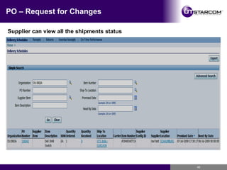 PO – Request for Changes Supplier can view all the shipments status 