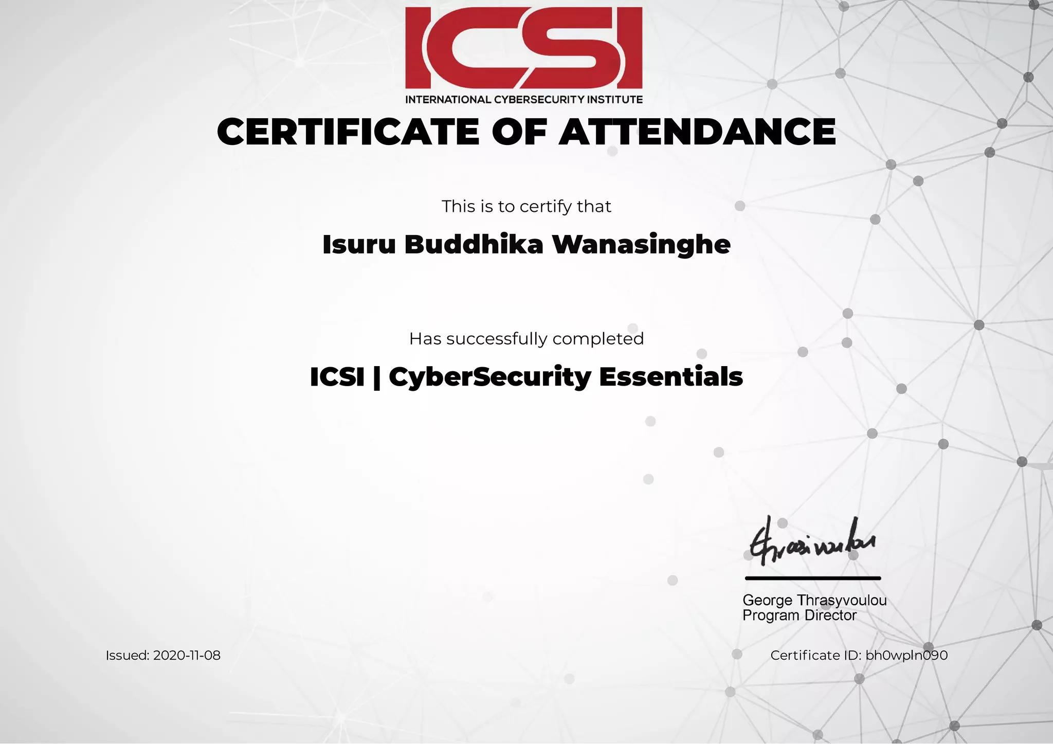 ICSI | Cyber Security Essentials Certificate | PDF