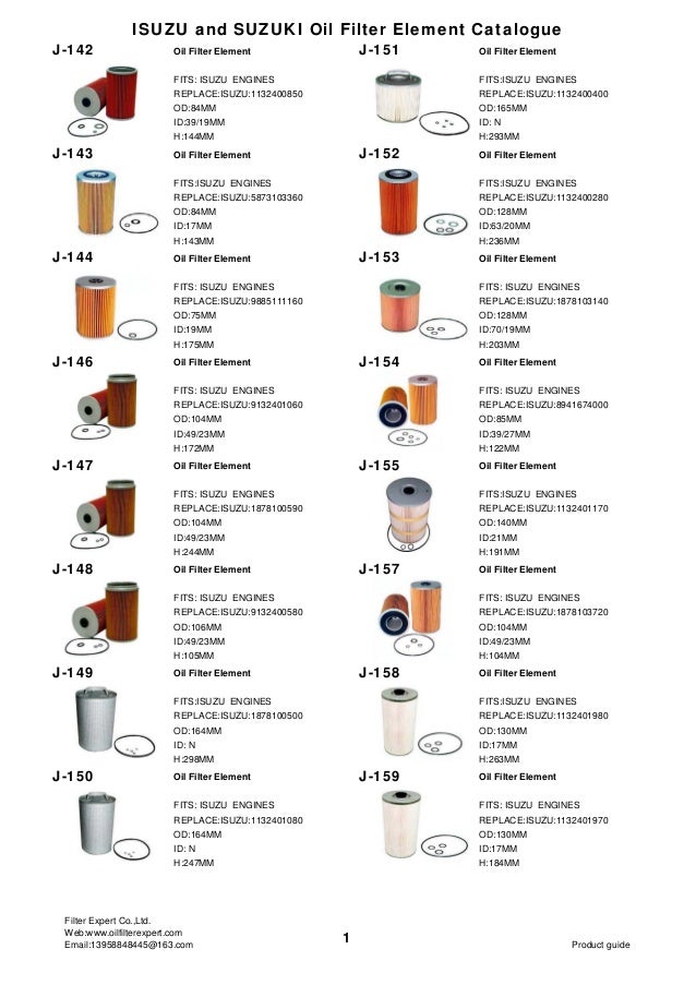 Isuzu&suzuki oil filter element catalog