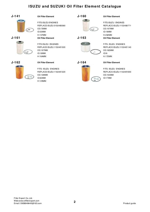 Isuzu&suzuki oil filter element catalog
