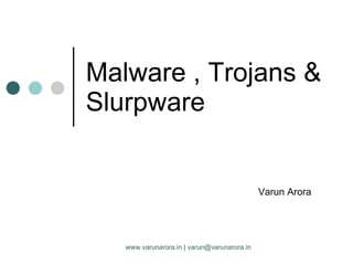 Malware , Trojans & Slurpware Varun Arora www.varunarora.in | varun@varunarora.in 