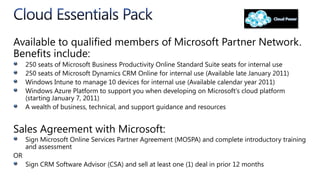 BizSparkThe Microsoft®BizSparkTMprogram helps startups succeed with:Software. Get access to full-featured Microsoft software development tools, including the Windows Azure platform. Support. Connect with incubators and investors, and receive, training, technical support and other developer resources. Visibility. Get marketing exposure to investors, customers, partners and press.