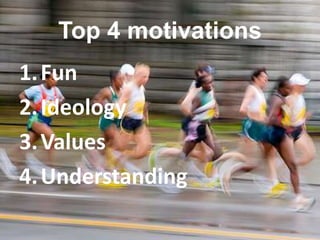 Top 4 motivationsFunIdeologyValuesUnderstanding