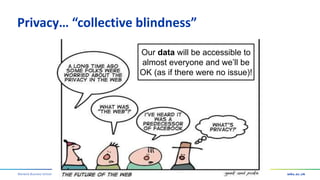 Warwick Business School
Privacy… “collective blindness”
Our data will be accessible to
almost everyone and we’ll be
OK (as if there were no issue)!
 