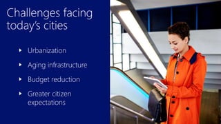Challenges facing
today’s cities
Urbanization
Aging infrastructure
Budget reduction
Greater citizen
expectations
 