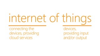 internet of things
devices,
providing input
and/or output
connecting the
devices, providing
cloud services
 