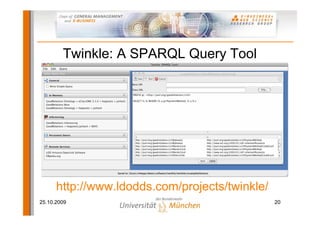 Twinkle: A SPARQL Query Tool




      http://www.ldodds.com/projects/twinkle/
25.10.2009                                      20
 