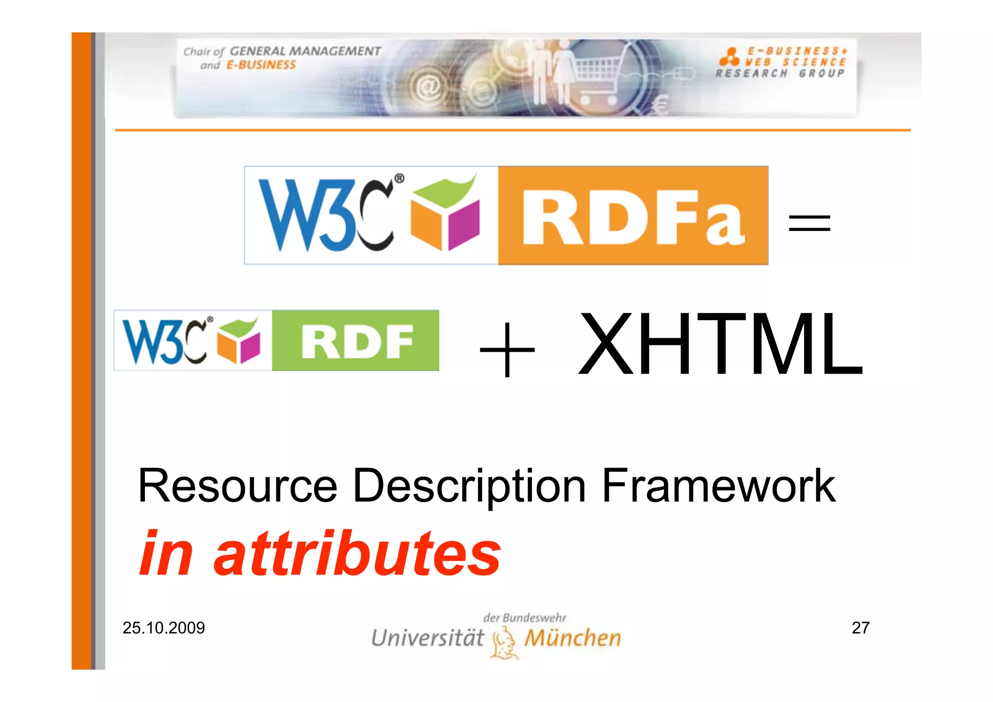 =
               + XHTML
 Resource Description Framework
 in attributes
25.10.2009                        27
 