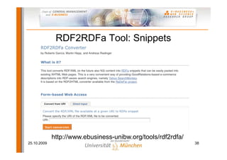 RDF2RDFa Tool: Snippets




             http://www.ebusiness-unibw.org/tools/rdf2rdfa/
25.10.2009                        ...