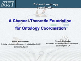 Yannis Kalfoglou Advanced Knowledge Technologies (AKT) Southampton, UK IF-based ontology coordination A Channel-Theoretic Foundation  for Ontology Coordination Marco Schorlemmer Artificial Intelligence Research Institute (IIIA-CSIC)  Barcelona, Spain 