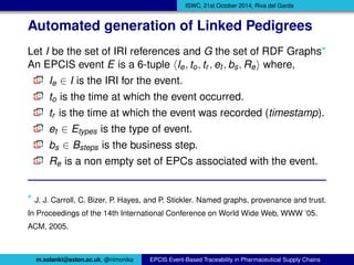 ISWC, 21st October 2014, Riva del Garda 
Automated generation of Linked Pedigrees 
Let I be the set of IRI references and ...