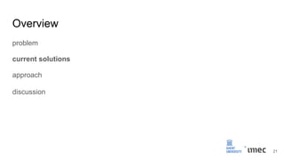 Overview
problem
current solutions
approach
discussion
21
 
