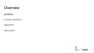 Overview
problem
current solutions
approach
discussion
5
 