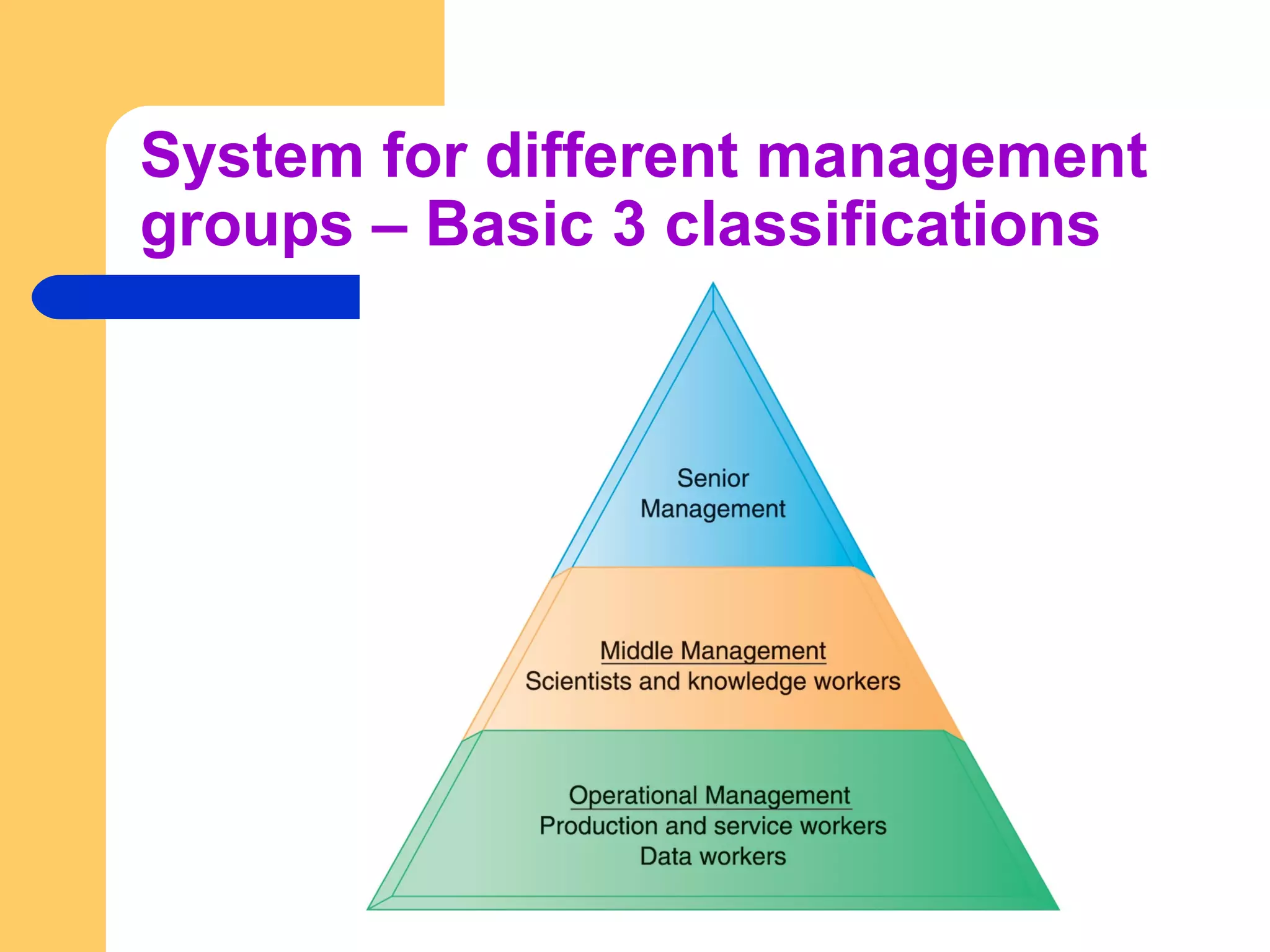 System for different management
groups – Basic 3 classifications
 
