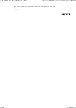 0HGLDGDWHQ     :HU LQ GHQ YHUJDQJHQHQ -DKUHQ GDV 9HUJQJHQ KDWWH $UFKLH 6KHSS DXI GHU %KQHQ HUOHEHQ ]X GUIHQ NRQQWH
                         EHPHUNHQ GDVV 6KHSS ± PLWWOHUZHLOH MD DXFK VFKRQ  -DKUH DOW ± JHOHUQW KDW VHLQH .UlIWH EHZXVVW HLQ]XVHW]HQ
          ,PSUHVVXP      XP VHLQH NQVWOHULVFKH 1HXJLHU ZHLWHUKLQ PLW GLYHUVHQ 3URMHNW.RQVWHOODWLRQHQ EHIULHGLJHQ ]X N|QQHQ 0DO PXVL]LHUW
                         HU PLW PDURNNDQLVFKHQ *QDZD0XVLNHUQ PDO SUlVHQWLHUW HU HLQH KRFK WDOHQWLHUWH 6lQJHULQ ZLH 0LQD $JRVVL 6KHSS
          .RQWDNW        VHOEVW LVW LPPHU SUlVHQW DEHU VSDUW VHLQH .UDIW ZHQQ HU GLH %KQH WHLOW XQG GDPLW ]XJOHLFK DQGHUHQ 0XVLNHUQ HLQH
                         3ODWWIRUP ELHWHW XP JHPHLQVDP ª%ODFN $UW 0XVLF© ]X VSLHOHQ
                                                                                                                                                   -$==7+(7,. 7LWHO LP
                         'LHVHU ElUHQVWDUNH .RQ]HUWPLWVFKQLWW YRP 1RYHPEHU  SUlVHQWLHUW DOOHUGLQJV HLQ JDQ] EHVRQGHUHV 3URMHNW               2NWREHU -DQ *DUEDUHN
          $UFKLY         $UFKLH 6KHSS HULQQHUW GDUDQ GDVV 5DS HLQH ZHLW ]XUFNUHLFKHQGH 7UDGLWLRQ EHVLW]W XQG GDUEHU KLQDXV HLQH
                         LQKDOWOLFKH SROLWLVFKH 5HOHYDQ] EHVLW]W GLH LKP KHXW]XWDJH YRU DOO]X YLHO ª%OLQJEOLQJ© YHUORUHQ JHJDQJHQ ]X VHLQ
          2QOLQHVKRS     VFKHLQW %HL HLQLJHQ .RQ]HUWHQ  KDWWH HU -DODO YRQ GHQ /DVW 3RHWV GDEHL KLHU ZLUG HU GDEHL YRP 5DSSHU XQG
                         +XPDQ %HDWER[ 1DSROHRQ 0DGGR[ XQWHUVWW]W GHU KLHU]XODQGH DXFK VFKRQ PLW 5R 1DWKDQVRQ XQWHUZHJV ZDU 'DVV
                         6KHSS GLH 6DFKH PLW GHP 11 GHU %ODFN RPPXQLW VHKU HUQVW LVW ]HLJW VLFK GDULQ GDVV HV GHQ ZWHQGHQ
                         $QWL*HRUJH%XVK5DS GHVVHQ NULPLQHOOH (QHUJLH RIIHQEDU GLHMHQLJH GHV ª6RQ RI D %XVK© GHXWOLFK EHUWUDI  