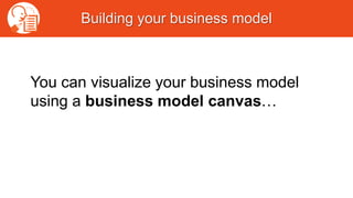 You can visualize your business model
using a business model canvas…
Building your business model
 